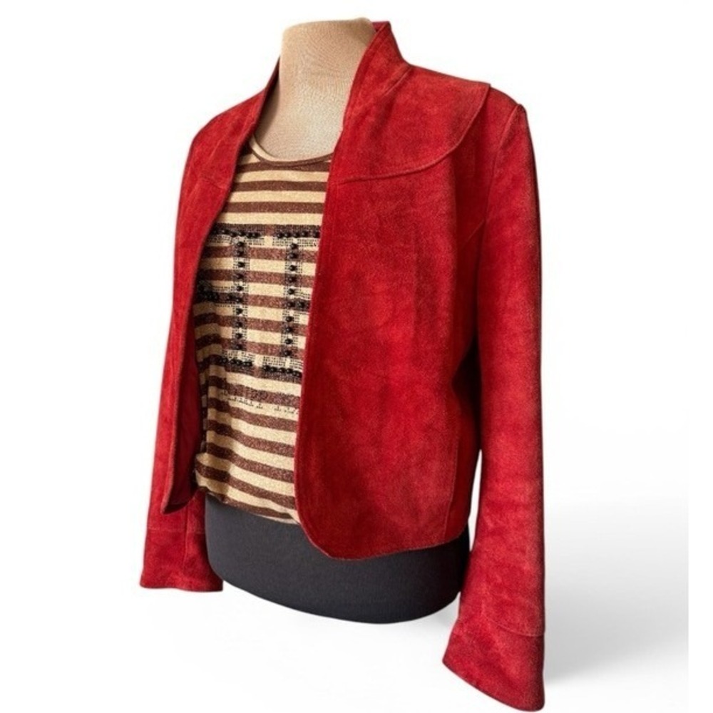 Filene's Red Suede Leather Cropped Jacket Size M Fall Boho LUX